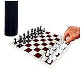 Reise-Schach-Set mit Vinylbrett und Kunststoffteilen, 34 cm, tragbares Zylinderrohr