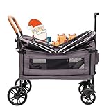 vickey Bollerwagen Faltbar mit Dach 2 Kinder, Cargo-Bollerwagen, Faltbarer Handwagen Schiebegriff, Duo-Kinderwagen Stoßfest PU Räder mit Bremsen, Getränkehalter, 100LGrau