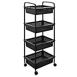ABBAware Rollwagen mit 4 Körben, 40 x 30 x 100 cm Kunststoff Schwarz - Ablagefachwagen/Aufbewahrungswagen mit Rollen für Küche, Bad, Wohnzimmer