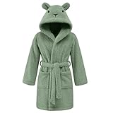 UMIPUBO Morgenmantel Kind für Mädchen Jungen Unisex für 3-8 Jährige Geschenk Robe Schlafanzug Flauschig Weicher Nachthemd mit Taschen Gürtel Kapuze Ohren (Grün, 7-8Years)