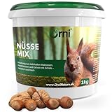Orni Artgerechter Nüsse Mix für Eichhörnchenfutter 1kg | Futter für Eichhörnchen mit Haselnüsse, Walnüsse mit Schale für Eichhörnchen | Ganzjähriges Eichhörnchenfutter