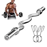 uyoyous Langhantelstange SZ Curlstang 120 cm Hantel Curl Stange Verchromt Ø50 mm mit 2 Federverschlüssen Kurzhantel Griffe mit Gewinde für Gewichtheben Krafttraining Fitnessstudio