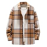 Kariertes Herrenhemd, kariert, übergroß, dickes Fleece, lässig, lockere Mäntel, lange Ärmel, Knopf, Herrenjacken, Taschen, Strickjacke, dick, warm, für Herbst und Winter, 1##Gelb, 18