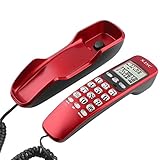 ASHATA Wandtelefon Schnurtelefon, LCD Schnurgebundenes Telefon FSK/DTMF Dual Anrufer ID Kompakttelefon,Multifunktion Schnurgebundenes Analog Telefon für Hause Büro usw.(Rot)