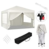 WOLTU Pavillon Pop-Up wasserdichter Faltpavillon Sonnenschutz Event Pavillon mit Seitenwänden Gartenpavillon auf Terrasse Camping Festival Pagodenzelt aus Oxford Metallrahmen 3 x 3 m Beige