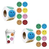 1000 STK Smiley Aufkleber,2 Rollen 25 mm Happy Face Glitzer Sticker,Emoji Sticker Belohnungssticker,Smiley Sticke für Kinder Schule,Aufkleber für Laptop,Koffer,Notebook,Scrapbook Geschenkdekorationen