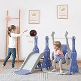 4-in-1 Toddler Climber and Swing Set,Children's Slide Set Kids' Playset Toddler Climber Swing Set Playground Play Set for Indoor and Outdoor (blau)