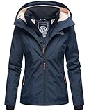 MARIKOO Designer Damen Übergangs Jacke leicht gefüttert Kapuze kurz B659 [B659-Erdbeer-Navy-Gr.M]