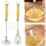 Halbautomatischer Schneebesen aus Edelstahl, Schneebesen Halbautomatisch Einstellbarer Halbautomatischer Handschneebesen, Drehbarer Push Mixer Rührer für Mischen, Schlagen, Aufschäumen und Rühren
