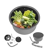TONFEION 304 Edelstahl Spüle Runde Spülbecken, Schwarz Einbauspüle mit Deckel, Küchenspüle mit Abflussrohr, Runde Edelstahlspüle 36x19cm, RV Spüle Küche, für Wohnungen, Restaurants
