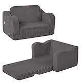 MeMoreCool Cord Kindersofa, Kinder Relaxsessel, Baby Lounge Sofa, Mini Couch für Kuschelecke Kinderzimmer, ausklappbare Couch für Jungen und Mädchen im Alter von 1–3 Jahren, Anthrazit