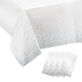 Pmueuff 4 Stück Einweg Tischdecke, 137 x 274 cm Silber Dot Tischdecke Geburtstag Kunststoff Wasserabweisend Tischdecke Rechteckig Tischtuch für Party, Geburtstag, Hochzeit, Weihnachten