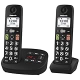 Panasonic KX-TGU132EXB Digitales Schnurlostelefon mit Anrufbeantworter, Basiseinheit und 2 Mobilteilen, LCD-Display, großen Tasten, Anruf Favorit, kompatibel mit Hörgeräten, Schwarz