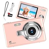 Digitalkamera 1080P FHD Kompaktkamera 44MP Kamera mit 2,4“ LCD Bildschirm 16X Digitalzoom Einfache Vlogging Tragbare Digitalkamera mit 32gb SD Karte für Kinder Teenager Studenten Anfänger (Rose)
