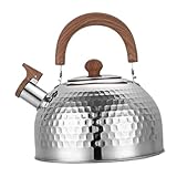 FLCPJGV Edelstahl Flötenkessel 2L für Tee und Kaffee, Herdplatte geeignet, Holzgriff