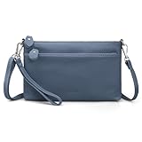 befen Echtleder Handtasche Klein Damen Clutch RFID-Blockierung Umhängetasche Leder Crossbody Bag Damen mit Handgelenkband & Verstellbar Schultergurt, Blau