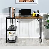 FurnitureR Computertisch L 100 cm mit platzsparenden Ablagen für Home Office Metall Einfacher Tisch SCHWARZ BRAUN