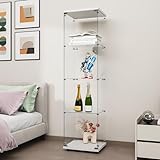 FANYUSHOW Glasvitrine Standvitrine in Weiß, Modern Glas Holz Vitrine Sammlervitrine Vitrinenschrank mit 4 Böden aus ESG für Sammlerstücke Bücher Wein, für Büro Wohnzimmer Küche, 164x42.5x36.5cm
