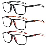 Fsread 3er Pack Sportliches Lesebrille für Herren TR90 Blaulichtfilter Federscharnieren Rechteck Leicht Bequem und Flexibel Anti UV/Blendung Lesehilfe +2.0
