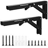 Klappkonsole Schwerlast, 2 Stk Klappregal Halterungen, Regalträger Klappbar, Klapptisch Klappscharnier, Klappscharnier Regalhalterung für Tischplatten Wandtisch, max: 50kg/110lb - 10 Zoll/255mm
