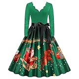 Weihnachtskleid Damen, Weihnachts Hepburn Kleid, Weihnachts Cocktailkleid, Weihnachten Klassische Muster Weihnachtskleidung Damen A-Linie Seil Weihnachts Kleid Festival Karneval Kleidung