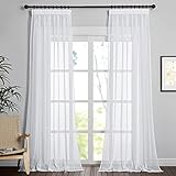 PONY DANCE Vorhänge für Schienensystem Stores Gardinen mit Kräuselband Weiß 2er Set H 245 x B 140 cm Gardinen Weiss Transparent Leinenoptik Vorhang Durchlässig Curtains for Living Room