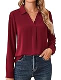 Beluring Top Damen Langrm Shirt Reverskragen Arbeit Bluse Formell Longbluse Weinrot L