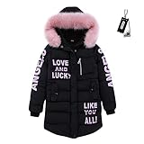 SXSHUN Mädchen Verdickte Warm Daunenjacke Winterjacke mit Fellkapuze Kinder Wintermantel Daunenmantel Steppjacke, Schwarz, 116 (Etikettengröße:120)