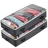 EXVERTEM Aufbewahrungstasche 2er Set 75L | Faltbare Aufbewahrungstasche Unterbett | Kleidung Organizer Aufbewahrungsbox für Kleiderschrank, Bettdecken, Kleidung, Decken | Premium Grau Sichtfenster