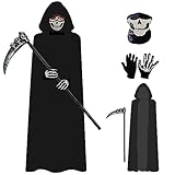 A-SZCXTOP Sensenmann-Kostüm Set,Halloween-Umhänge,Cosplay-Kostüm für Erwachsene,Inklusive Robe & Todessense & Maske & Handschuhen
