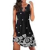 Maxikleid für Damen, Sommer, lässig, ärmellos, Blumendruck, ausgestanzt, V-Ausschnitt, Sommerkleid, lockeres Strand-Minikleid, weiß, L
