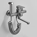 XSDSM Pistolengrauer Küchenarmatur Wandarmatur Waschbecken mit Spritzpistole 360° Drehbarer Heißer und Kalter Einhebel,15cm