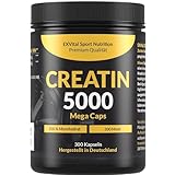 Creatin 5000 Mega Caps, workout booster, 5000 mg Creatin Monohydrat pro Tagesdosis, 300 vegane Kapseln, 100% rein mit Mesh Faktor 200- Halal & Vegan