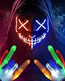 Colplay NEU LED Halloween Maske Leuchtende Handschuhe-Set, Mehrere Leuchtmodi Kostüm, Halloween Kostüm Herren Kinder Jungen Teenager, Horror Maske