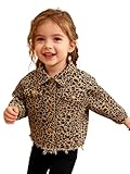 Jydiazi Kleinkind Baby Mädchen Jeansjacke Leopardenmuster Distressed Denim Jacke mit Umlegekragen und Knöpfen Gr. 86-116 Braun 110-116