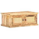 BUKSCYJS Couchtisch kleine Zimmer, Sofatisch, Wohnzimmertisch Couchtisch 90x50x35 cm Massivholz Mango und NaturgeflechtFür Wohnzimmer, Schlafzimmer, Büro, Eingang, Korridor