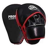 PROIRON Handpratzen-1 Paar Vorgekrümmte Kickboxen Boxen Pratzen, Teller-Pratzen Premium Leder Trainerpratzen Schlagpratzen Boxpratzen - Schwarz/Rot Boxen Pads Boxpads