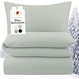 Carpe Sonno Biber Bettwäsche 135x200cm Salbeigrün [Made in Germany] - 100% Baumwolle - Set 2 teilig Kissen und Decke | Flanell Bettwäsche 135x200 Winter | Biber Bettbezug | Winterbettwäsche kuschelig
