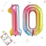 Smlpuame 102cm Folienballon Zahlen Luftballon 0-9 Geburtstag Regenbogen Farbverlauf, Große 10 Ballons für Geburtstagsfeier Feierdekorationen, Heliumfolien Zahlenballons für Hochzeitstag
