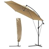 VOUNOT Ampelschirm 300 cm, Sonnenschirm mit Kurbelvorrichtung, Windsicherung und Schutzhülle, Sonnenschutz UV-Schutz, Gartenschirm Marktschirm Kurbelschirm, Khaki