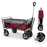 EUGAD Bollerwagen faltbar, 100 L Transportwagen mit verstellbarem Griff, tragbarer Strandwagen mit Seitentaschen, für Garten Camping Einkaufen, für alle Gelände, 80 kg belastbar, Fuchsia + grau