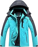 BenBoy Damen Skijacke Wasserdichte Winterjacke Winddichte Warm Gefüttert Atmungsaktiv Wanderjacke Reißverschlüsse Fleece Softshelljacke mit Kapuze Outdoorjacke CFY813W-Blue1-L
