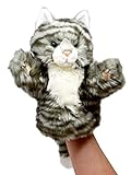 Lashuma Stofftier Katze Plüsch Handpuppe, Weiche Kuscheltier Kasperpuppe 25 cm, Handspielpuppen Kuschelkätzchen Grau