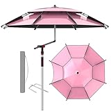BVDHASDBT Angelschirm, Outdoor-Tisch-/Markt-Hof-Regenschirm, windabweisend, langlebig, leicht, Kurbel und stabile Rippen mit Sandanker-Tragetasche, rose, 2.4M/7.8FT