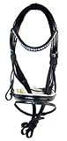 A&M Reitsport Hochwertige Trense Amber aus Leder Schwarz Neu incl. Zügel, A, Größe:Vollblut