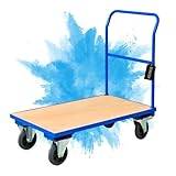 PROREGAL Transportwagen Handwagen Materialwagen | HxBxL 102x60x98cm | Traglast 450kg | Vollgummibereifung, 2x Lenkrollen mit Feststellbremse & 2x Bockrollen | Lichtblau | Plattformwagen Transporthilfe