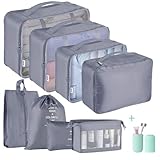 Jaztral Koffer Organizer,9-Teilig Packing Cubes,Kleidertaschen für Urlaub und Reisen,Kofferorganizer travel Organizer Set Wasserdichte Packtaschen Packwürfel für Kleidung Rucksack Kosmetika Grau
