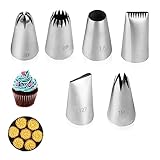 Spritztüllen 6 Stück 304 Edelstahl Tüllen Wiederverwendbarer Spritztüllen Blumen Set Kuchen Dekorieren Tipps für Zuckerguss Spritzgebäck und Dekorieren Cakes Muffins DIY