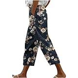 NSICBMNO Cropped-Hose für Damen, Sommerhose, Haremshose, Blumenhose, weites Bein, Loungehose, Baggy-Hose, elastische Taille, Hose, Freizeithose für Urlaub, Strand, Streetwear, 01#multicolor, L