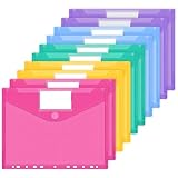 JEFURE A4 Dokumententasche 10 Stück, 5 Farben Dokumentenmappe, Wasserdichte Mappen mit 11 Löchern, Klettverschluss und Etikettentaschen, Durchsichtige Dokumentenhüllen für Dokumente Organisiere